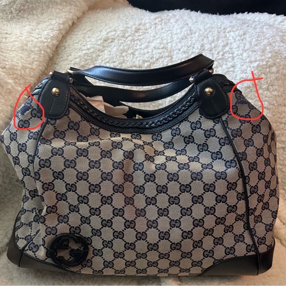 GUCCI  Monogram Medium Brick Lane Tote Navy - Picture 6 of 13